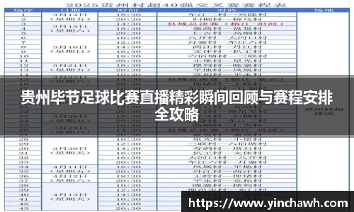 贵州毕节足球比赛直播精彩瞬间回顾与赛程安排全攻略